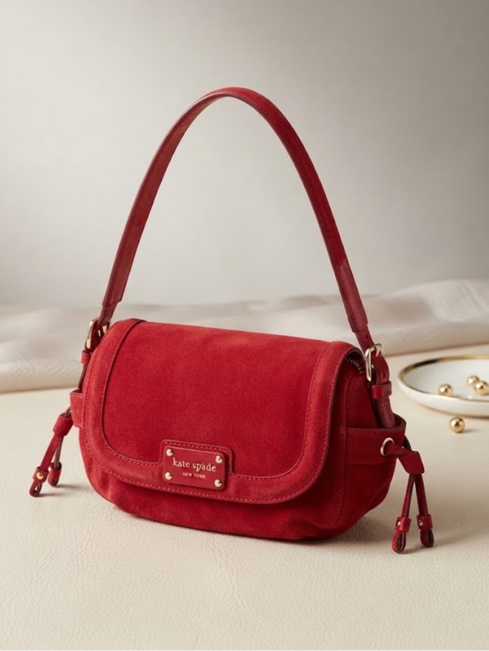KATE SPADE KERRY LYNN WILTON CARMINE SUEDE Y2K SHOULDER BAG